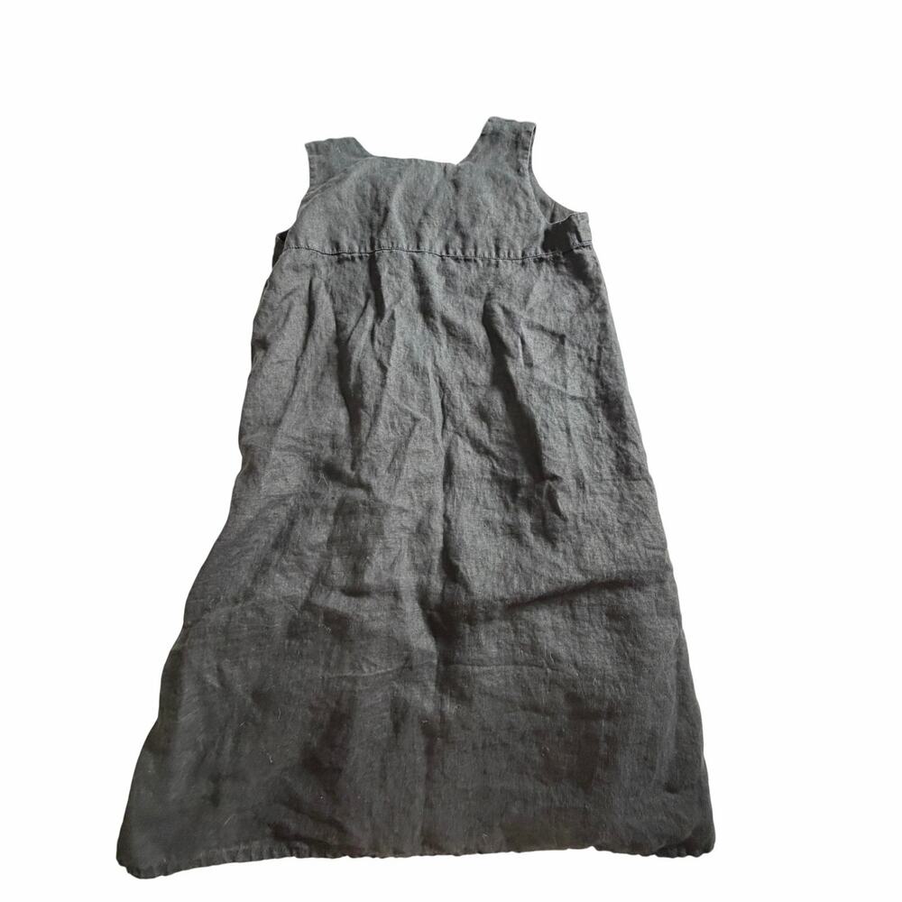 Flax Black Linen Sleeveless Dress Petite Medium Relaxed Fit Lagenlook